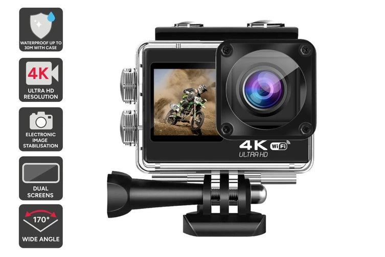 Zeda 4K Dual-Screen Action Camera with case