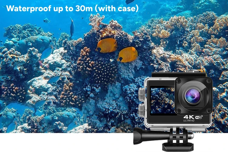 Zeda 4K Dual-Screen Action Camera with case